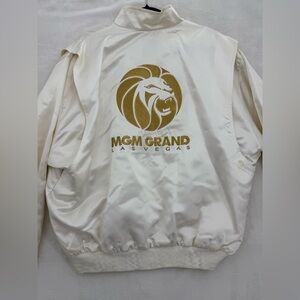 Vintage 90’s MGM Grand Las Vegas Casino White Satin Bomber Jacket Size XL Party